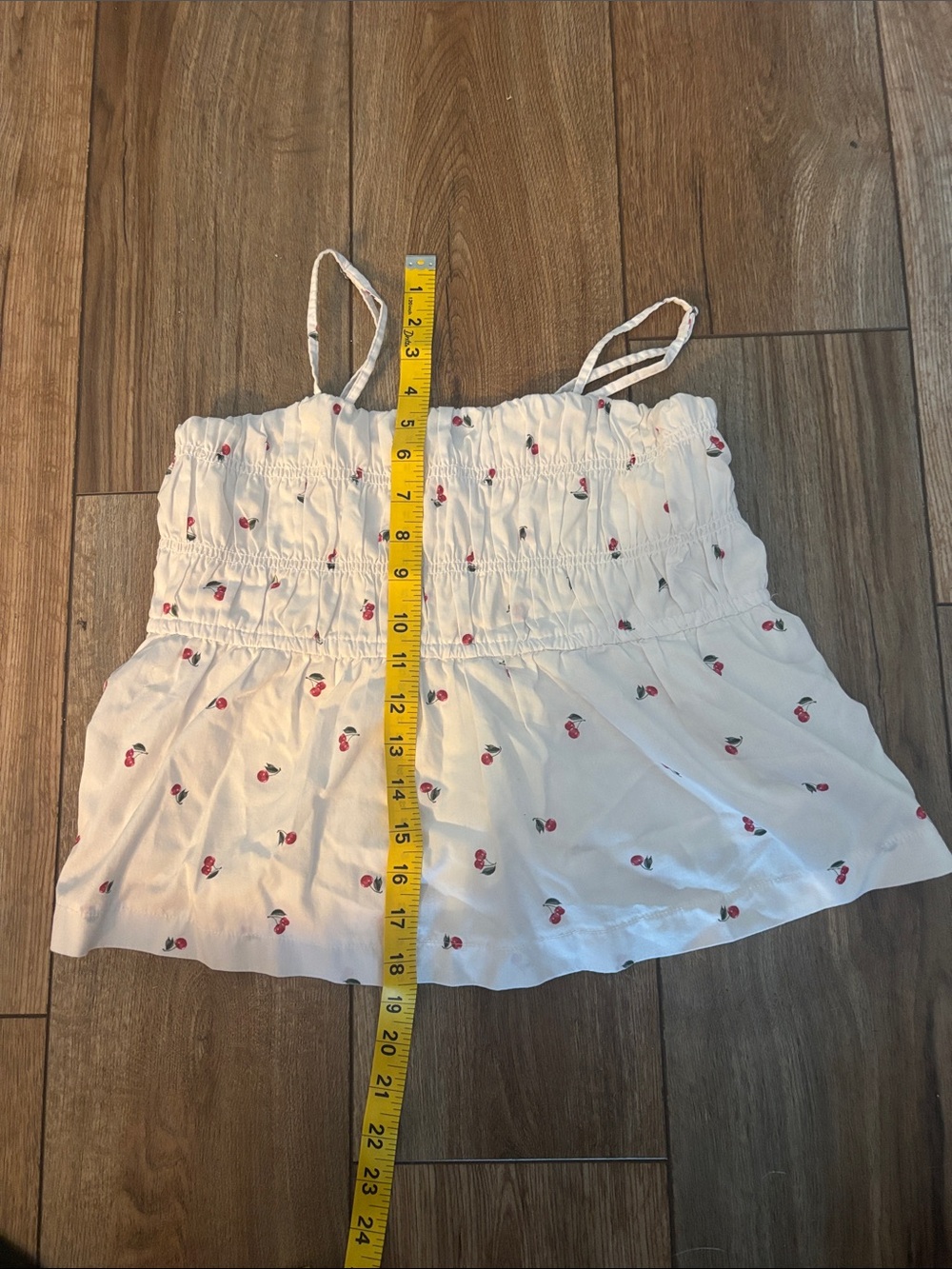 White Cherry Print Girls' Smocked Tank Top size 15:16